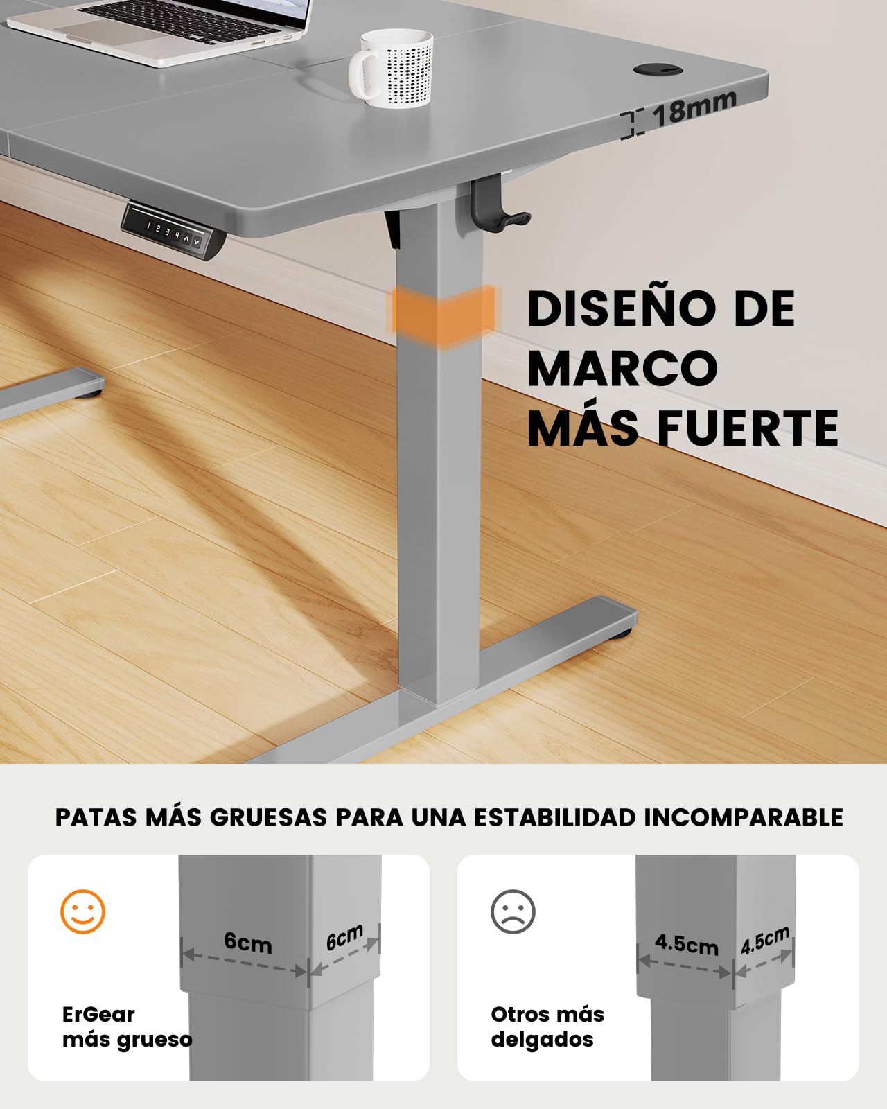 ErGear - Escritorio eléctrico regulable en altura, 160 x 80 cm, capacidad de carga de 100 kg, escritorio eléctrico con motor sin escobillas avanzado, función silenciosa, marco de metal resistente