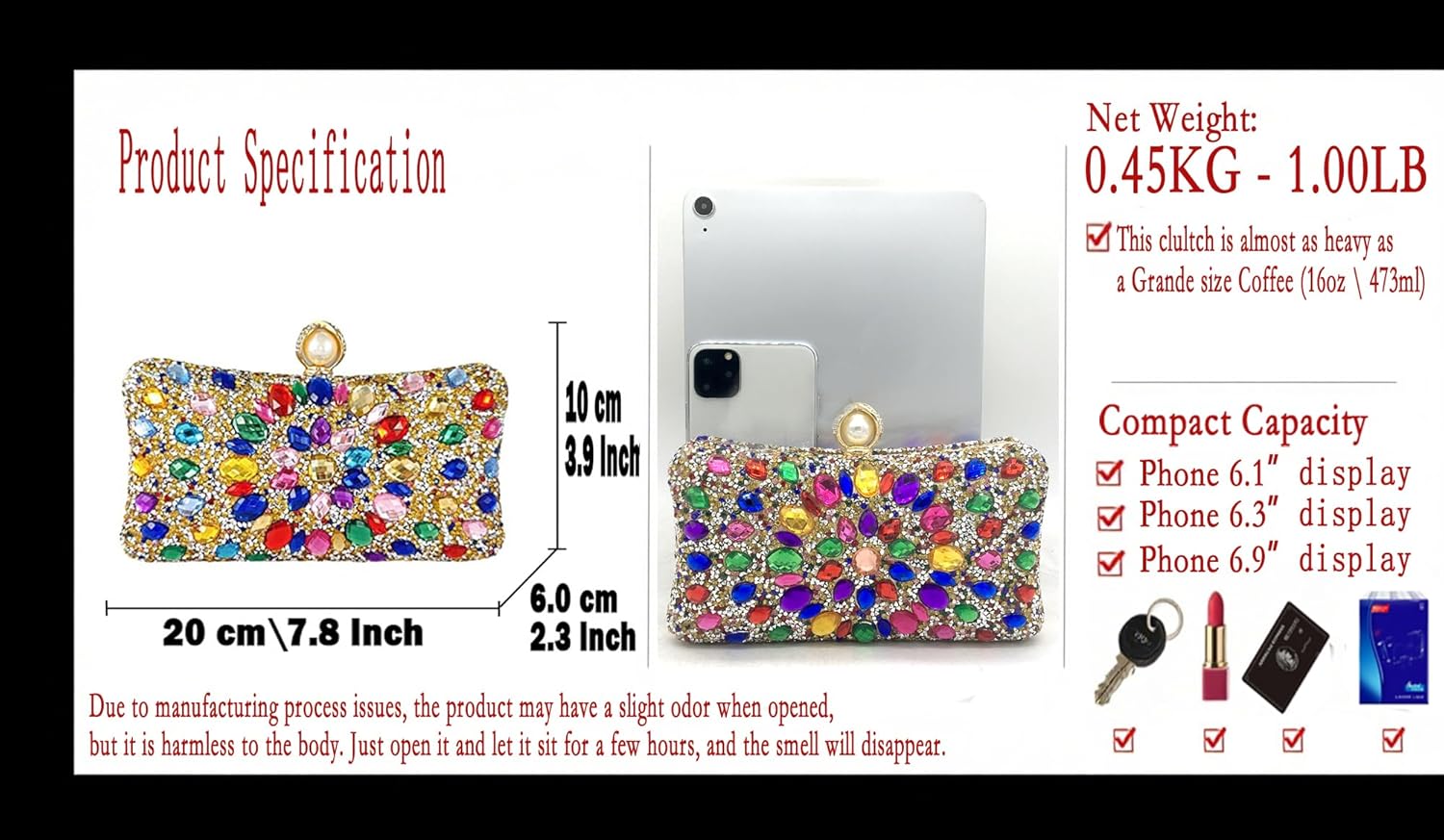 Boutique De FGG Mini Pearl Clasp Crystal Clutch Purses for Women, Evening Bags Wedding Handbag, Party Rhinestone Clutch Bag - Image 3