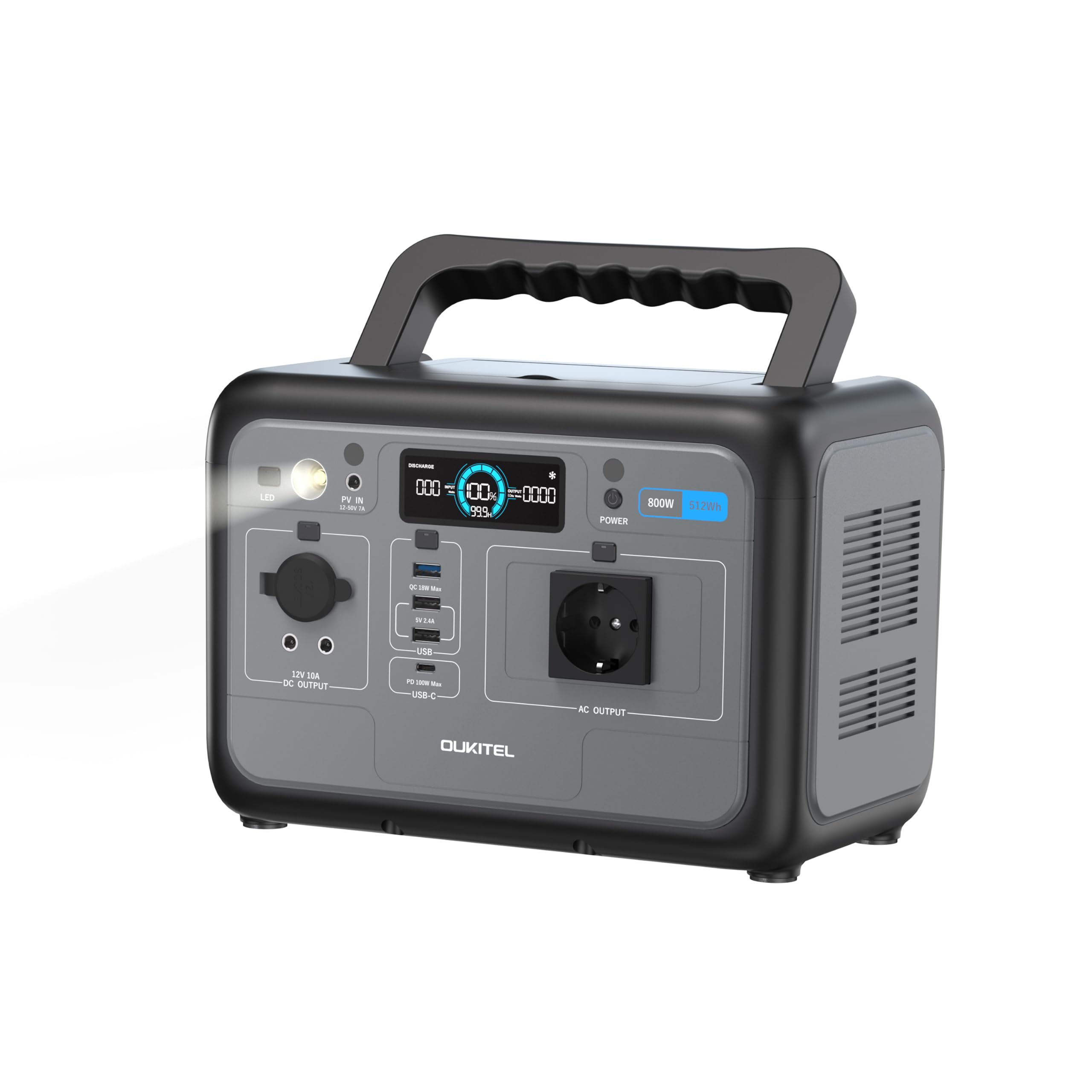 OUKITEL P800 Stazione Energetica Portatile 800W, Generatore Solare con Batteria LiFePO₄ 512Wh, Uscite USB-A e USB-C, Potenza Massima 1600W, Ideale per gite e picnic