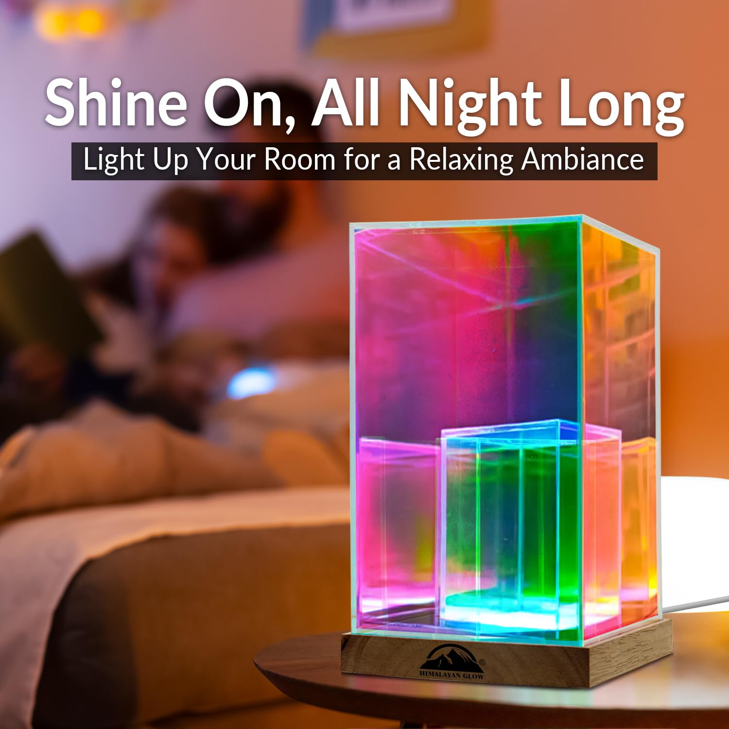 Lámpara de pantalla acrílica brillante del Himalaya con USB, luz nocturna LED para dormitorio, sala de estar y oficina, panel acrílico suave con base de madera, decoración estética