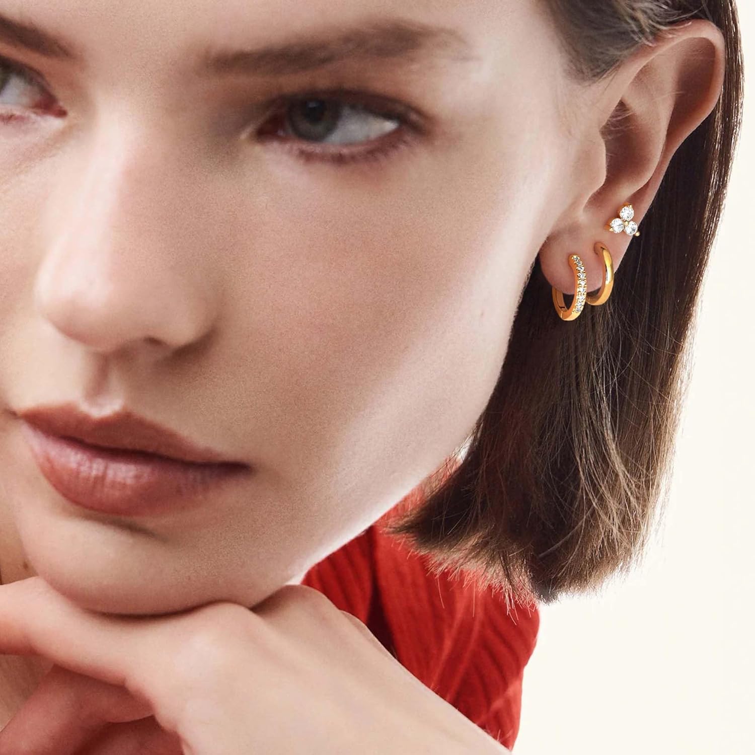 VACRONA 3 Pairs Gold Earrings Set for Women Trendy 14K Gold Plated Dainty Heart Star Dangle Hoops Earrings Small Studs Simple CZ Huggie Hoops Jewelry for Women Gifts - Image 3