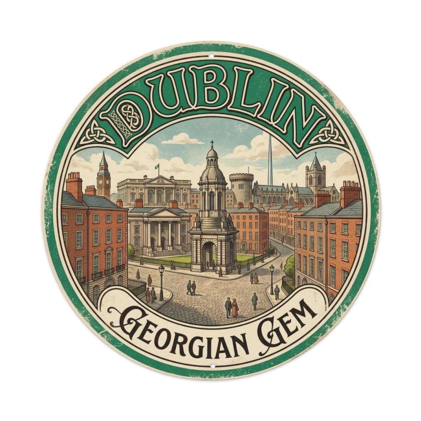 Vintage Travel Dublin Trinity College(1) Metal Tin Sign Plaque Wall Decor for Cafe, Club Bar, Office, Home Garden Round Metal Poster 8x8Inch