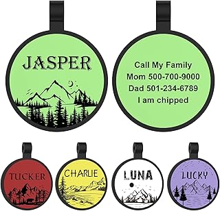 YEHANTI Silicone Dog Tags Engraved for Pets, Silent Dog Tag, Lightweight and Waterproof, Personalized Dog Tags and Cat Tags, Custom Pet ID Tags for Puppy Kitten with Mountain Pattern Designs, Round