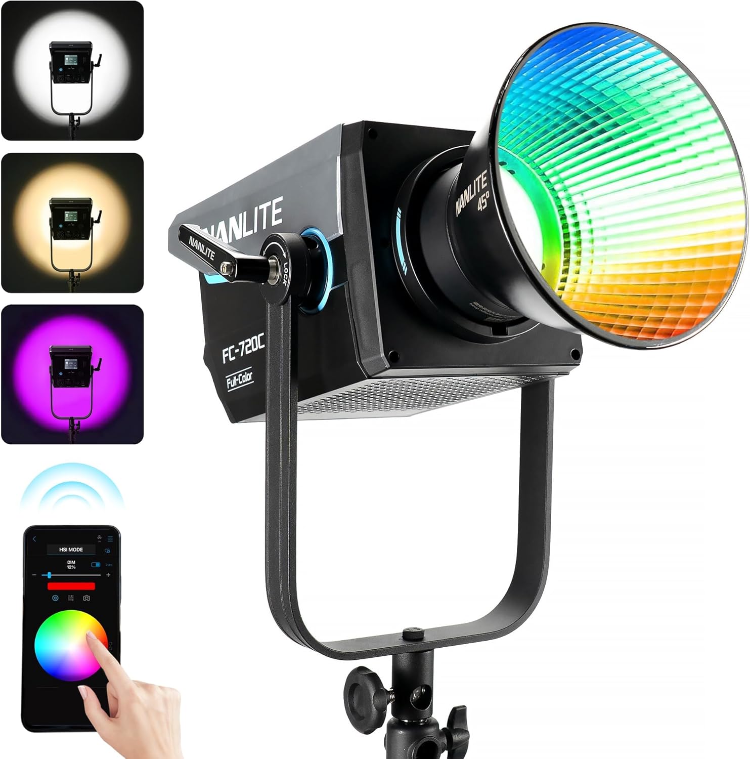 Nanlite FC-720C 750W RGBW LED Video Light, Full-Color Studio Spotlight with 2700K–12000K, CRI 96 TLCI 97, Bowens Mount for Film & Broadcast Production,YouTube, Live Streaming & Photography