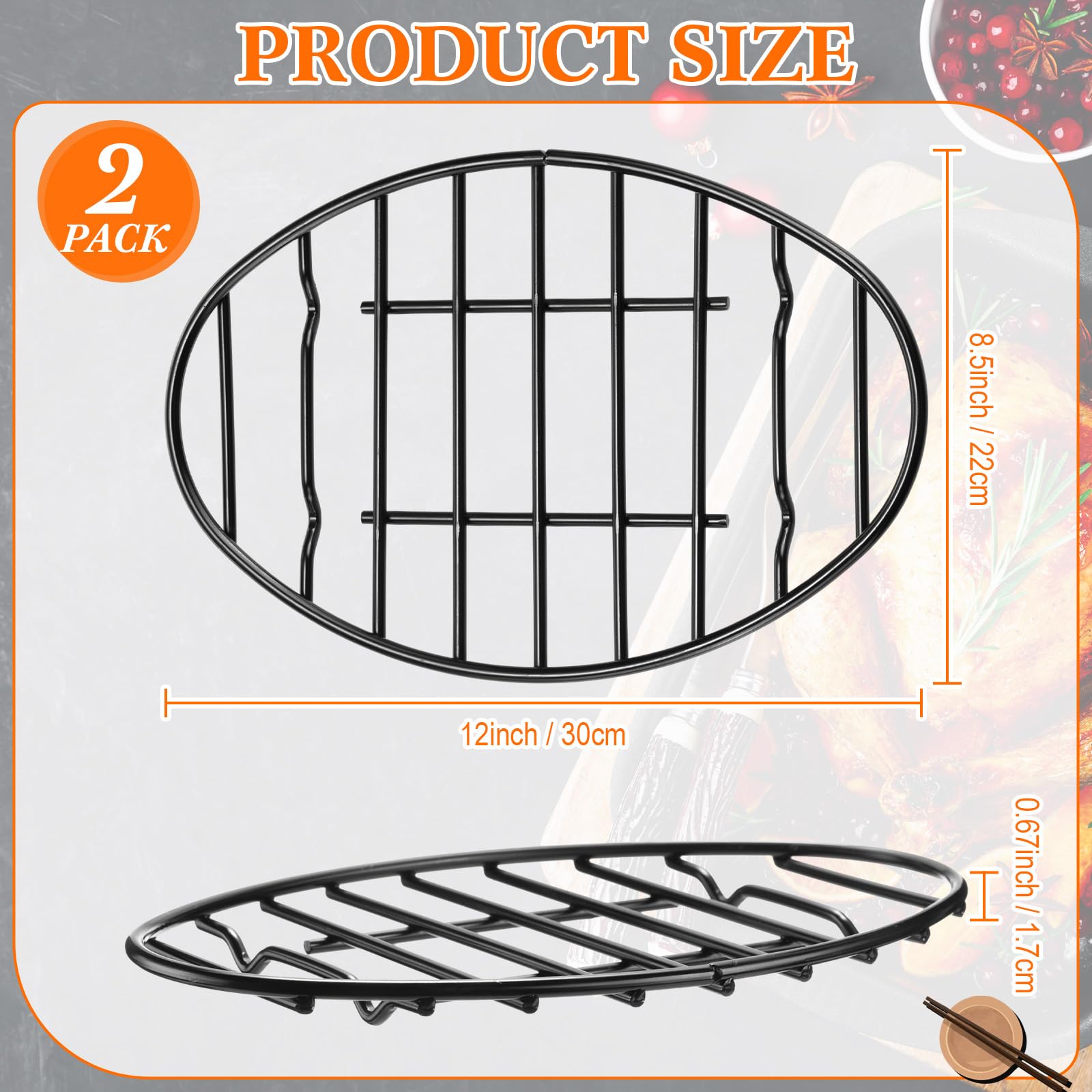 Nuogo 2 estantes de refrigeración ovalados de 6 x 9 pulgadas, 12 x 8.5 pulgadas con pies integrados, estante ovalado para asar con revestimiento esmaltado, estante para hornear galletas para cocinar,