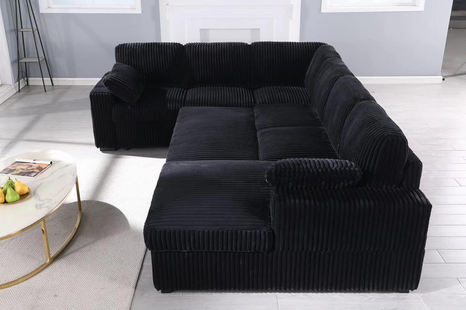 ERYE Oversized U-Shaped Pull Out Sleeper Couch Bed, Modern U Shaped Sleeper Sectional Sofa Corduroy Corner Convertible Sofa Bed with Storage Chaise Lounge and Cabinet