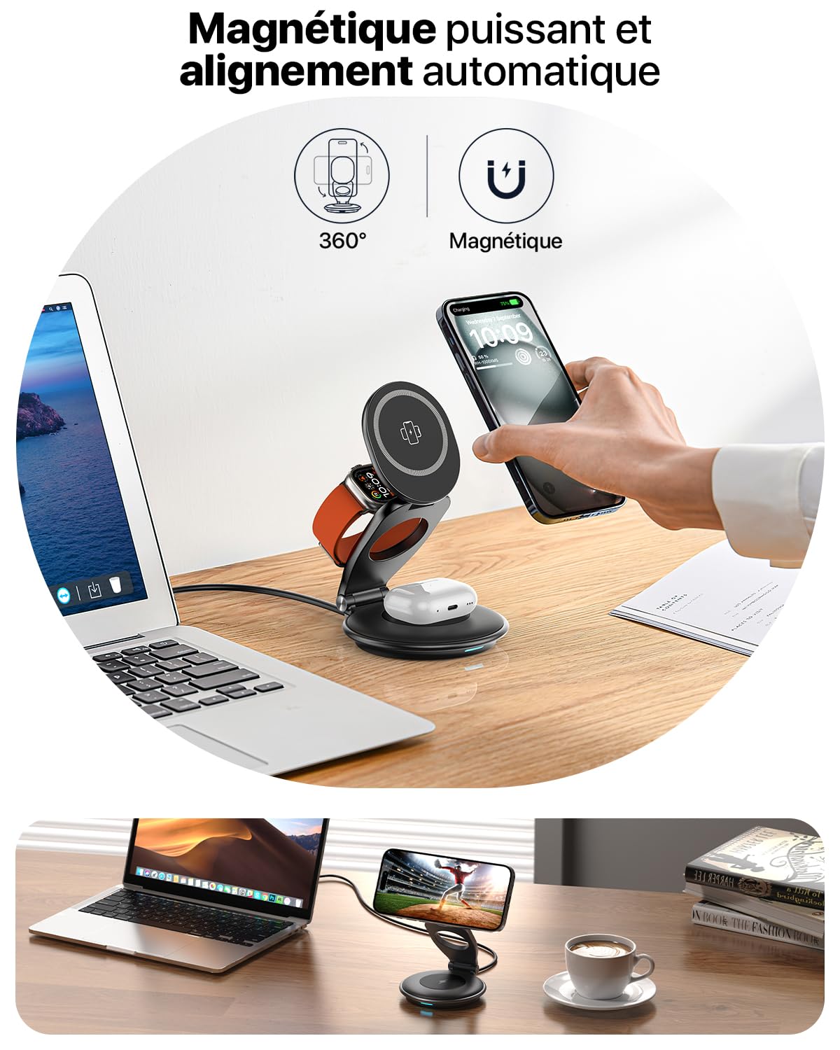 Station De Charge Sans Fil 3 En 1 - Chargeur à Induction Pour Plusieurs Appareils (Neuf)