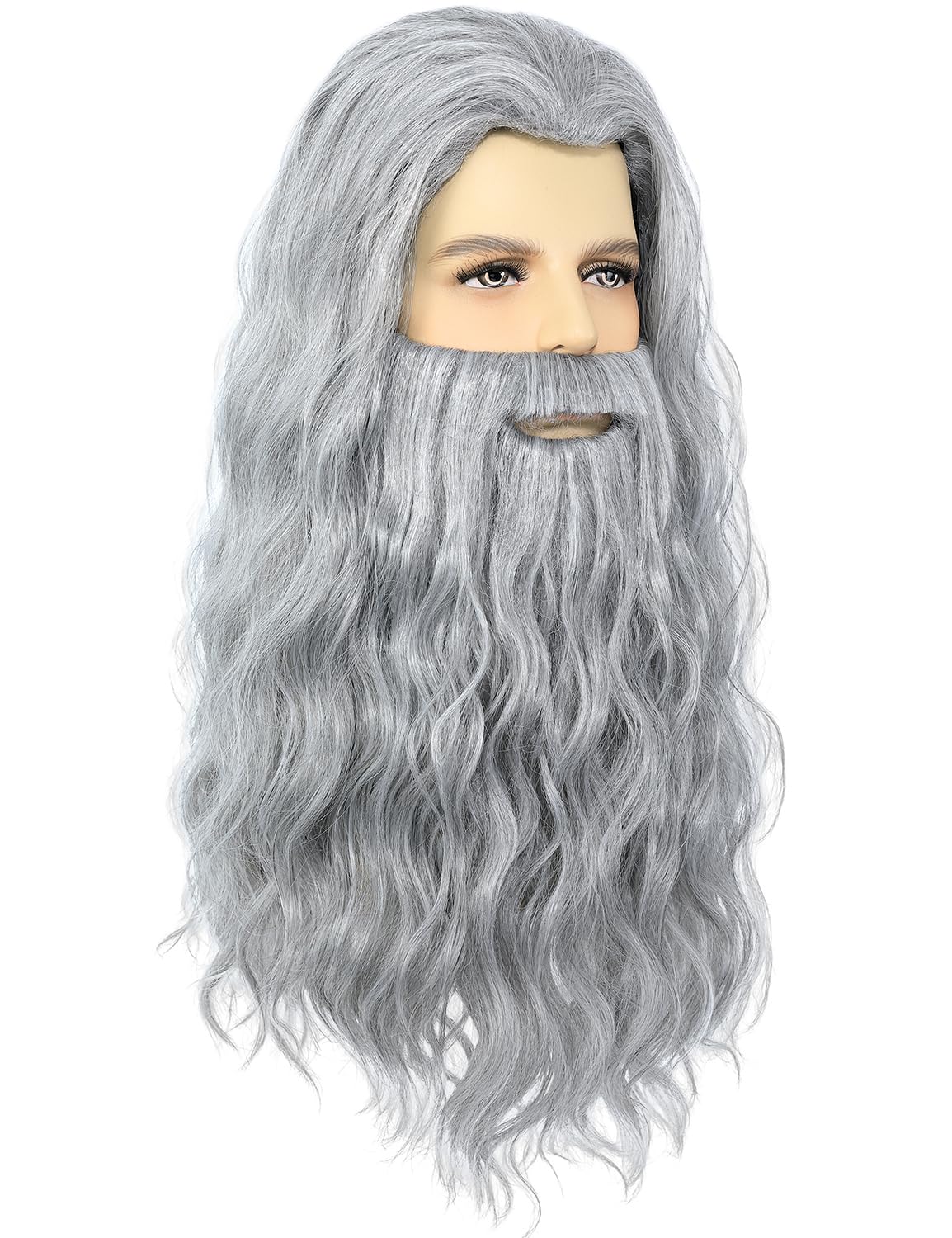 Grey Wizard Wig and Beard for Men Long Gray Beard Wig Set for Mens Halloween Costume Cosplay Party (Grey) - Image 3