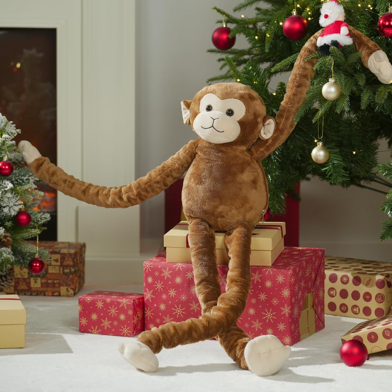 MorisMos Big Monkey Stuffed Animal Plush Toy, 23.6"~35.4" Stretchable Long-Legged Monkey Toy Gift for Kid Adult, Microwavable Heating Stuffed Animal for Birthday Christmas Decor
