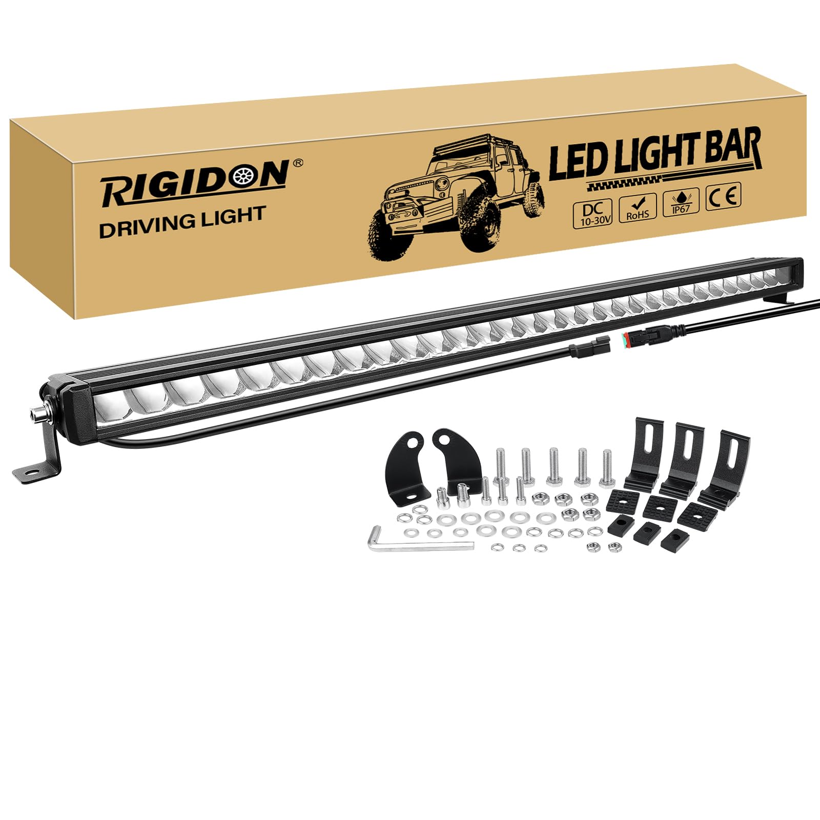 RIGIDON, jednorzędowa listwa świetlna LED do samochodów, 33 cali, 90 W, 9000 lumenów, reflektory do samochodów terenowych, SUV-ów, UTE, ATV, 4x4, łodzi, biała lampa przeciwmgielna 6000 K, 12 V 24 V