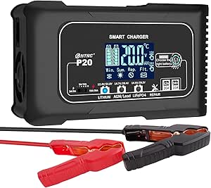 20-Amp Smart Battery Charger,Lithium,LiFePO4,Lead-Acid(AGM/Gel/SLA..) Car Battery Charger,Trickle Charger, Maintainer/deep Cycle Charger,12V/20A and 24V/10A,for Boat,Motorcycle,Lawn Mower,Golf cart..