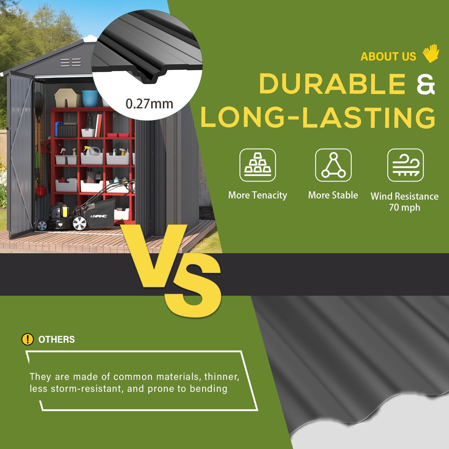 Comparison showing thickness of AECOJOY shed metal panels