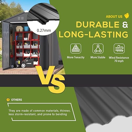 Vista 15 de AECOJOY Cobertizo de almacenamiento de metal de 8 x 6 pies para exteriores, cobertizos de acero de 6 x 8 pulgadas y almacenamiento al aire libre