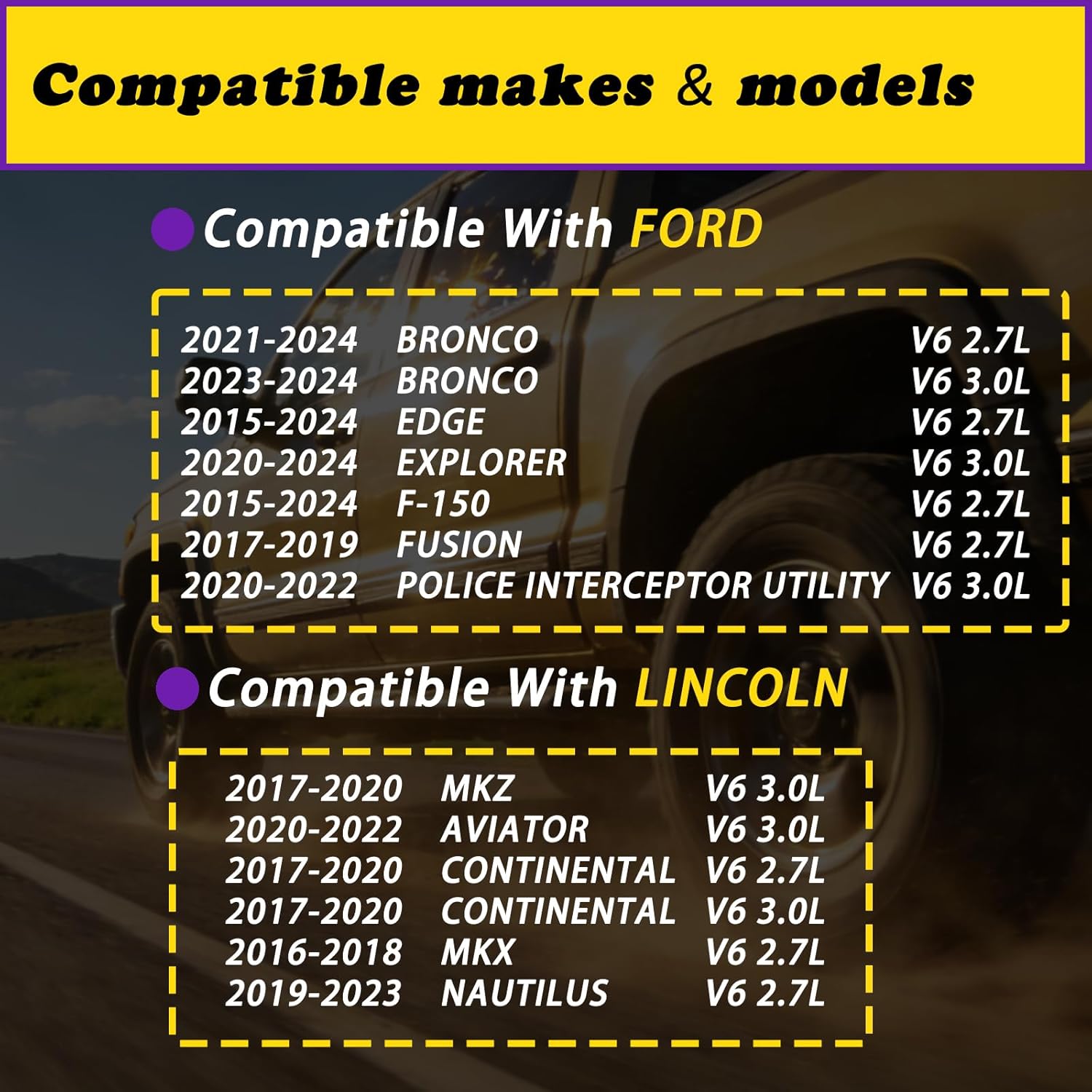 2pcs Engine Variable Valve Timing VVT Solenoid Compatible with Ford F150 Explorer Fusion Fit for Edge Police Interceptor Utility Bronco Fit for Lincoln MKZ MKX Nautilus Aviator V6 2.7L 3.0L 15-24