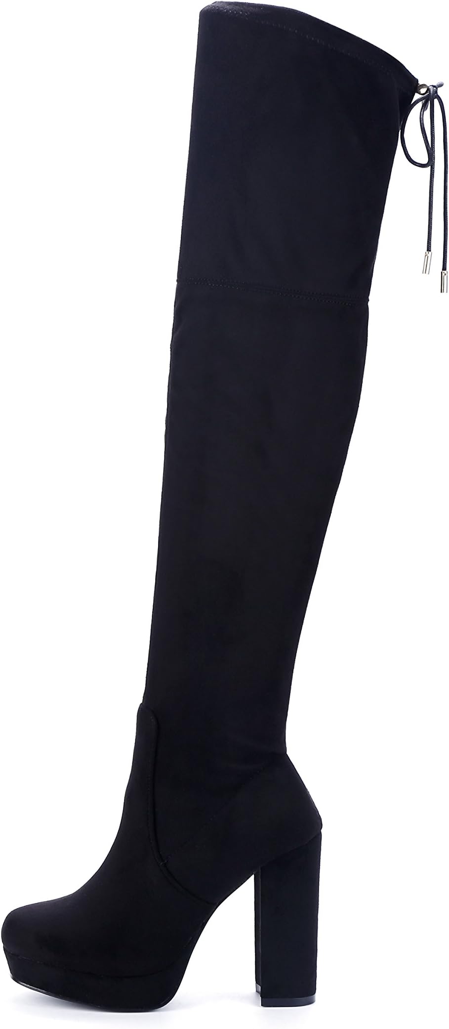 DFRNT Women’s Alice Over-Knee Rounded Square Toe Platform Boots (7.5 US - 38 EU, Black)