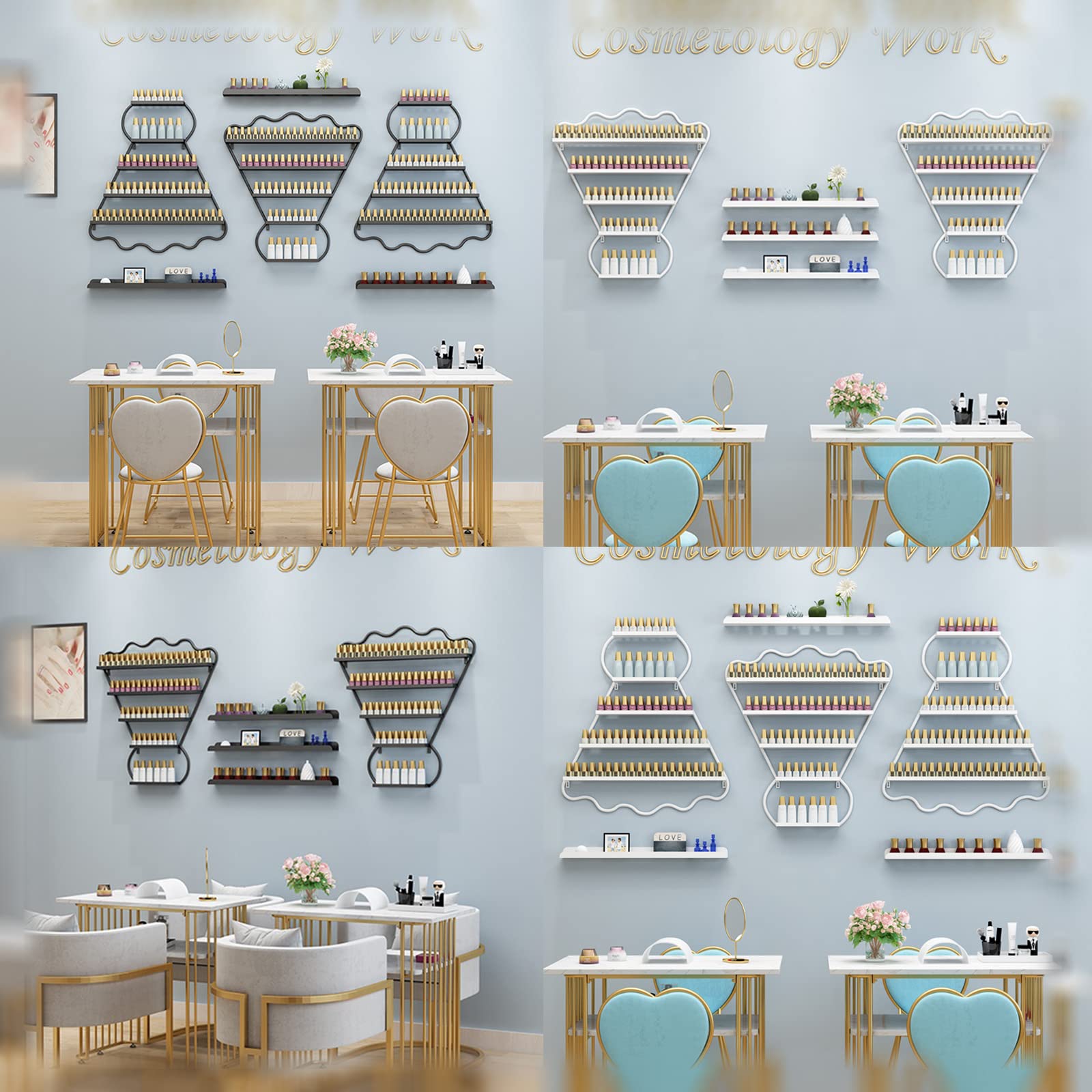 Porta Smalto per Unghie, Porta Smalto da Parete, Porta Smalto, Organizer Rettangolare per Smalto, Organizer per Smalti da Salone/Oro/4 Set