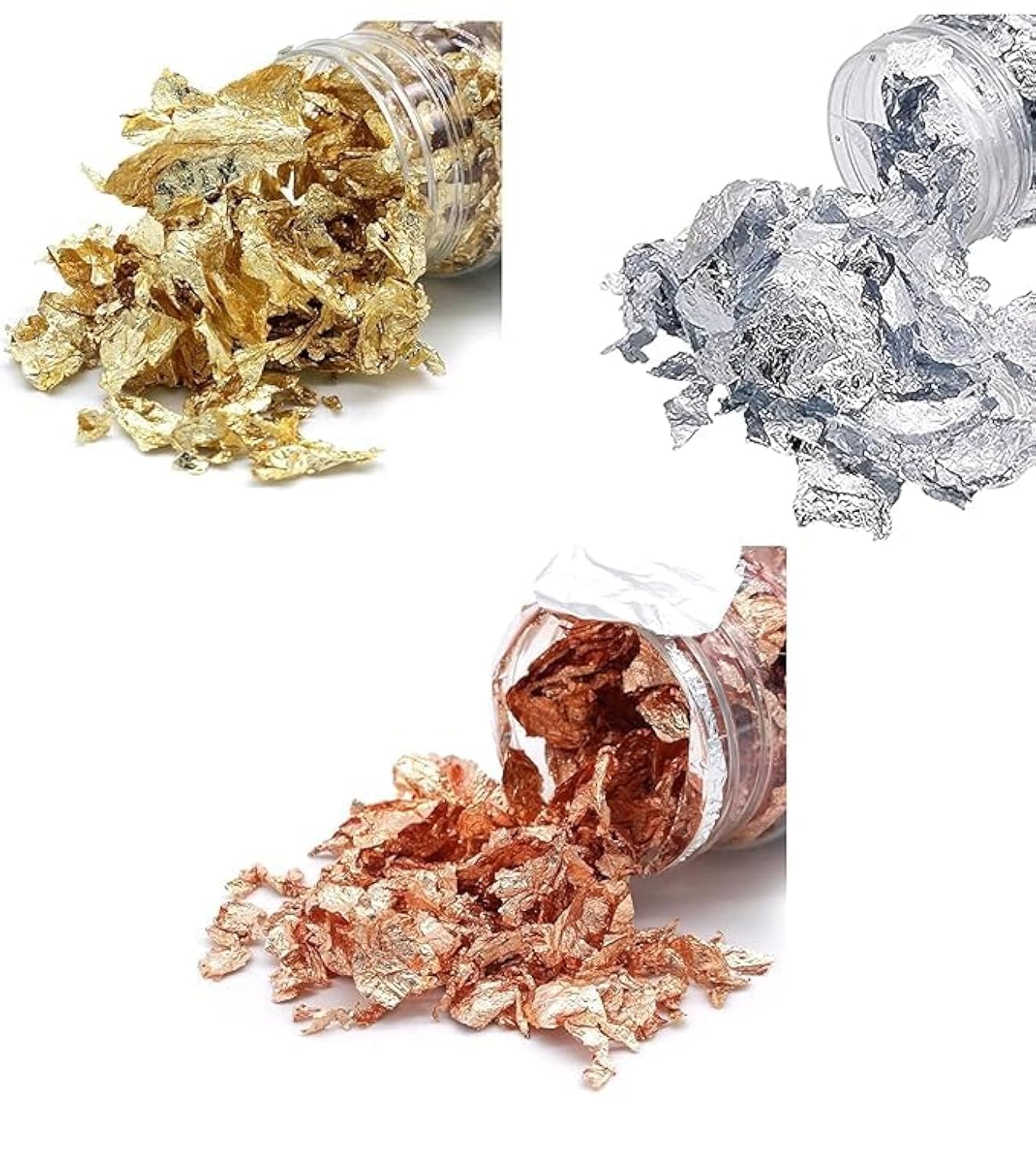 RADIANCE STORE Gilding Flakes, Gold, Silver, Rose Gold Medium Size Bottles Set, Glittery Flakes for Resin Art, Nail Art and Mostly Use in Different Decorative Pieces-image-19