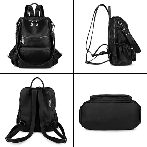 Miniatura 5 de Uromee Mochila de viaje para mujer, de cuero vegano, a la moda, con borlas, bolsa de hombro convertible, 0243 Negro, Mochilas Daypack
