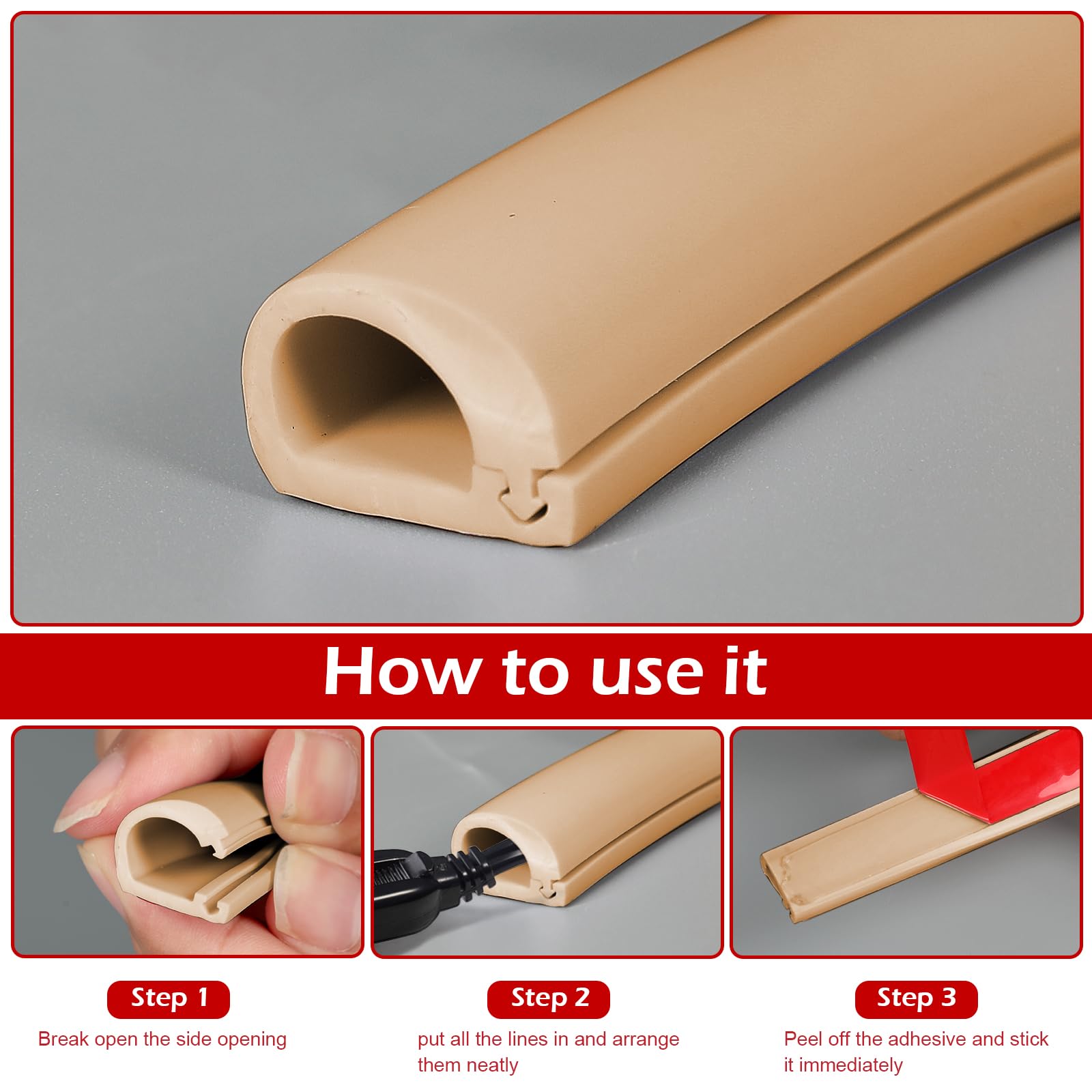 Canalina Cavi Autoadesiva 1m Grigia - Copricavo Semicircolare Flessibile Per Interni/Esterni, Per 1-2 Cavi - Foto 6