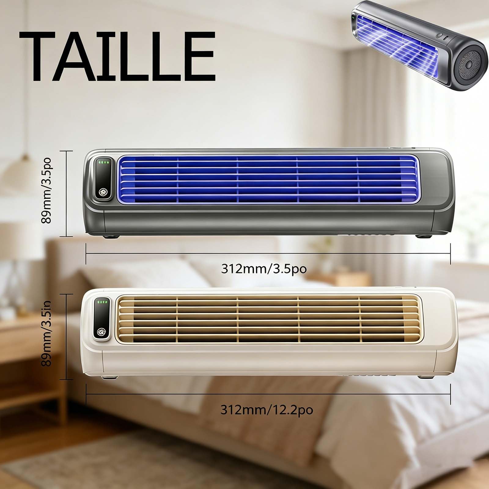 Enfriador de aire portátil, mini acondicionador de aire recargable silencioso con 3 velocidades, ventilador de refrigeración para el hogar, oficina, dormitorio (azul + blanco) - Eficiencia energética