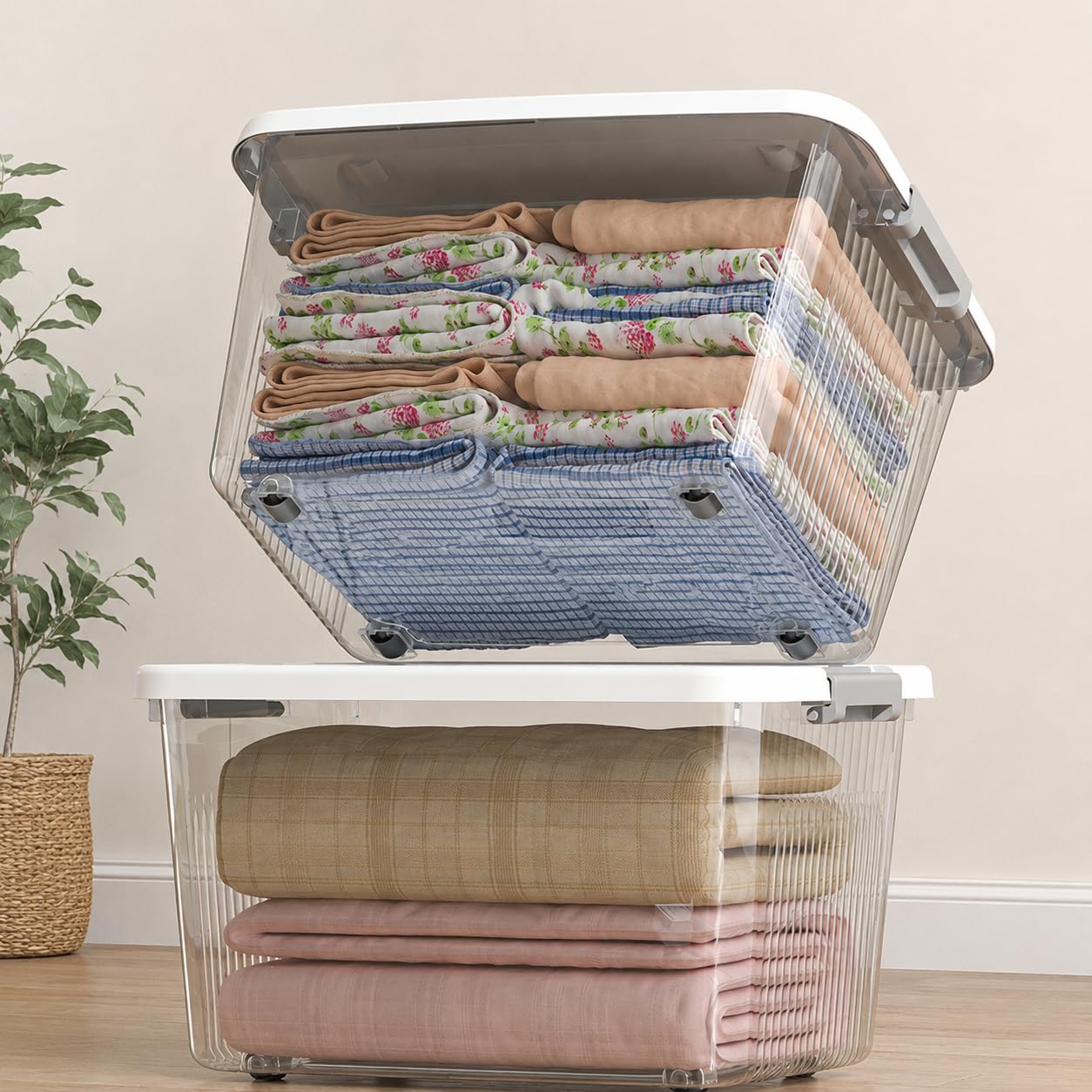 KREPS® Plastic Storage Bins With Latching Lids Stackable Containers, Large Storage Box For Bedroom, Basement, Classroom, Camping, Office (TRANSPARENT, COMBO SET, PACK OF - 1) 3