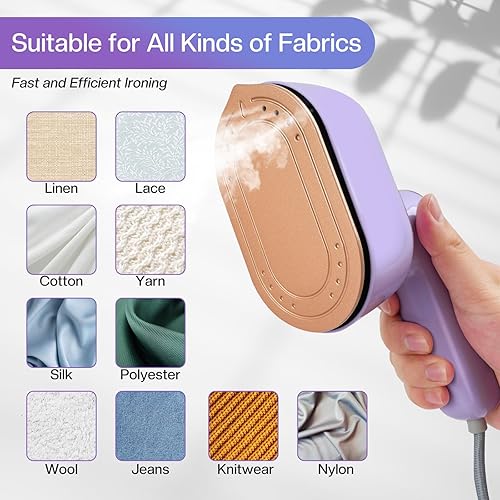 Miniatura 7 de Mini Steam Iron, Travel Steamer for Clothes Portable Mini Iron, Portable Steamer for Dry and Wet Ironing, 970W Handheld Steamer 180 Rotatable