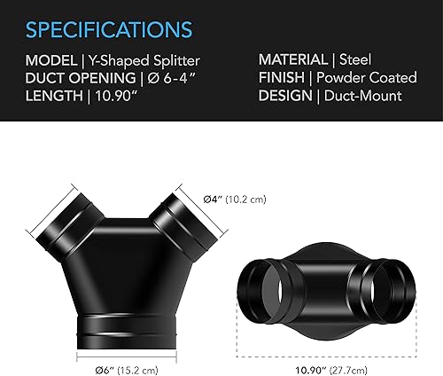 Miniatura 2 de AC Infinity Divisor de conductos de 3 vías, conector Y de divisor de tubo de escape de 6 x 4 x 4 pulgadas, para secadoras y mangueras de ventilación