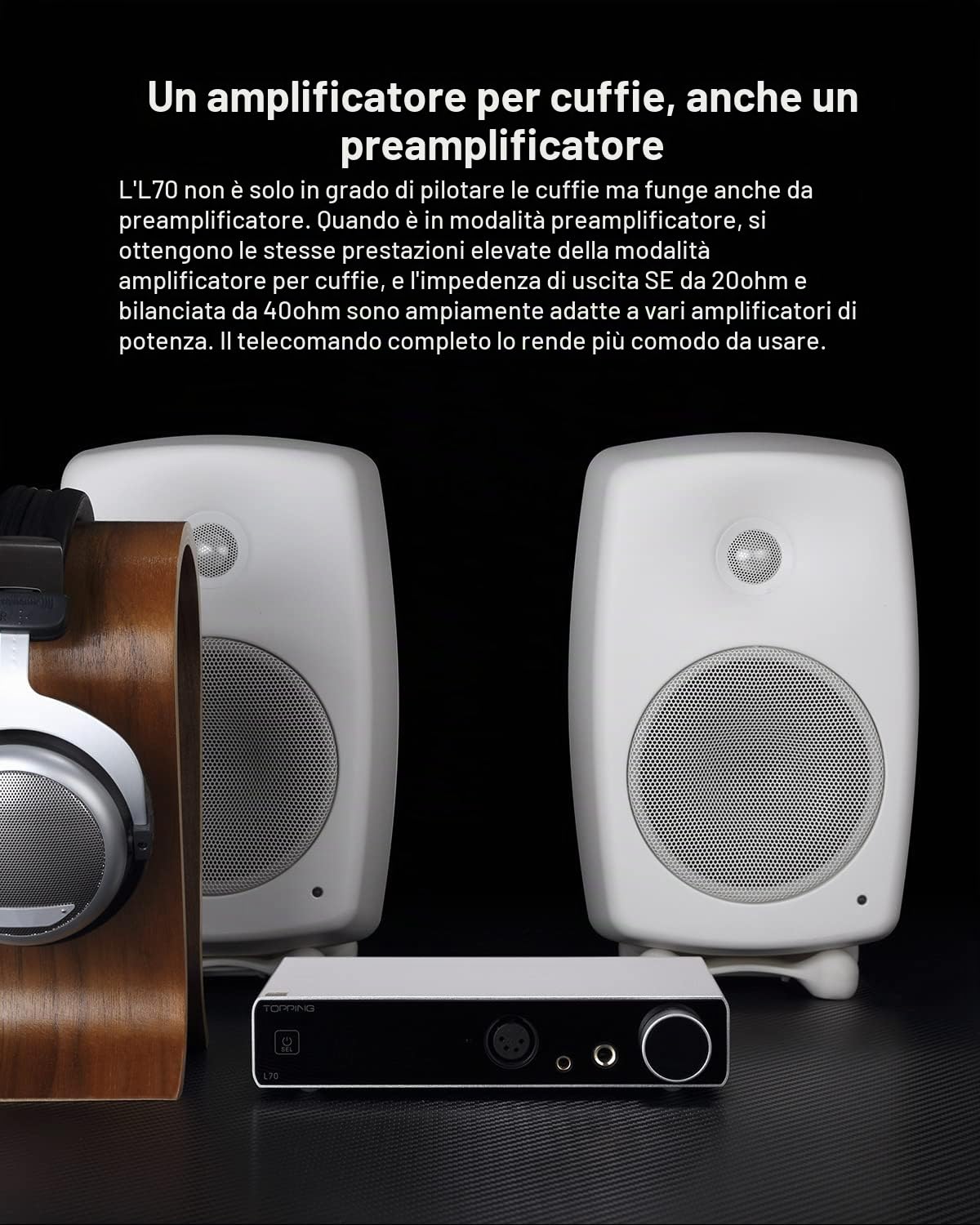 Topping L70 Amplificatore per cuffie NFCA completamente simmetrico - XLR/4,4 mm bilanciato/6,35 mm SE cuffie amplificatore 7500 mW x 2 uscite R2R controllo volume preamplificatore argento