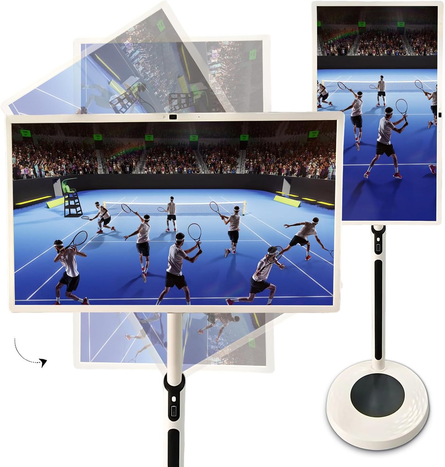 Rolling Portable TV 32" 2K - Android OS, HD Camera, Bluetooth, Touchscreen, 8GB RAM + 128GB Storage, Built-in Battery for Home, Office, Gym - 5-6 Hours Playtime, Wireless Casting