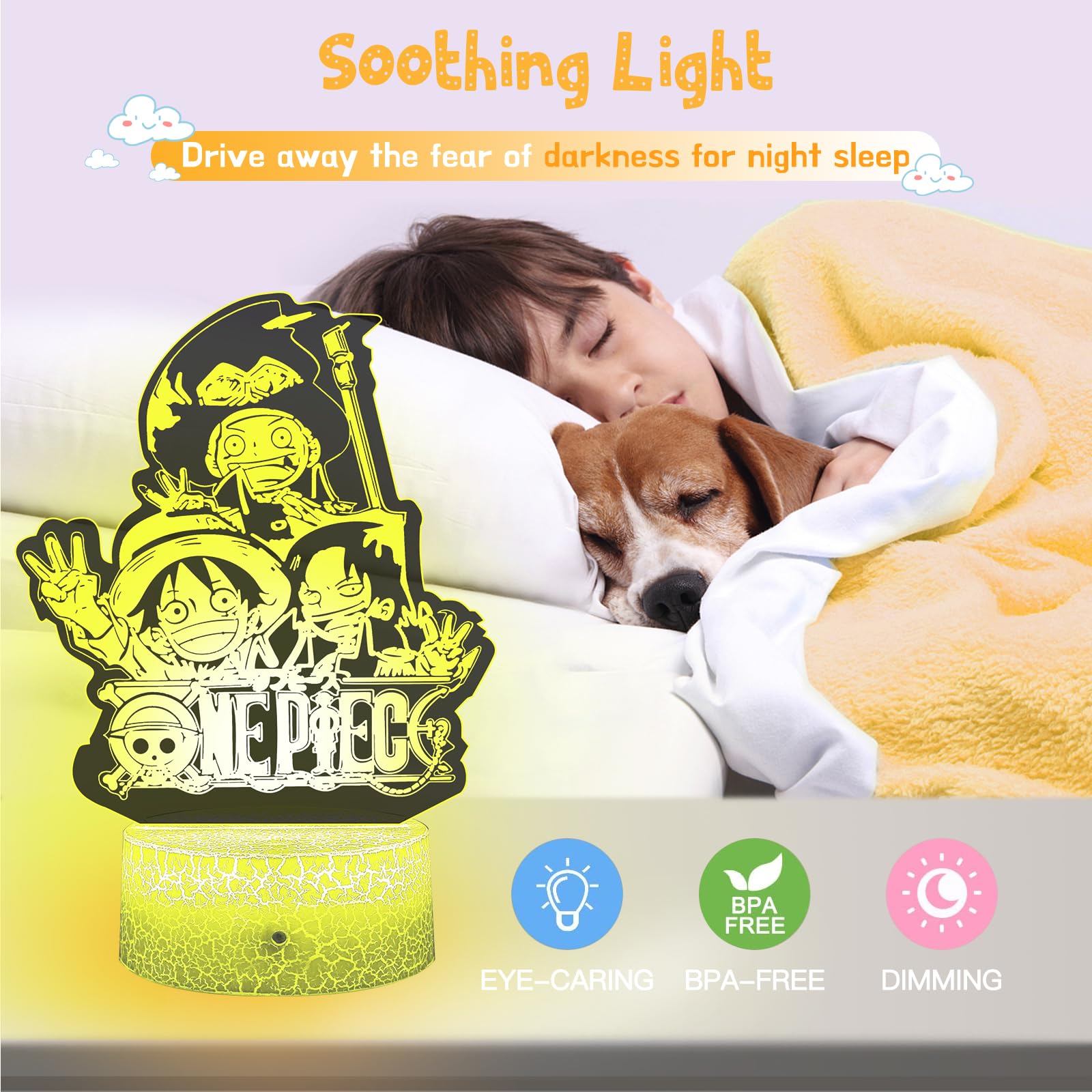 Lampada One Piece,Luce Notturna One Piece Luffy 2 in 1 - Lampe One Piece Manga Intelligente con telecomando a 3D LED 16 colori Idea Regalo di Natale One Piece Decorazione per la camera dei bambini