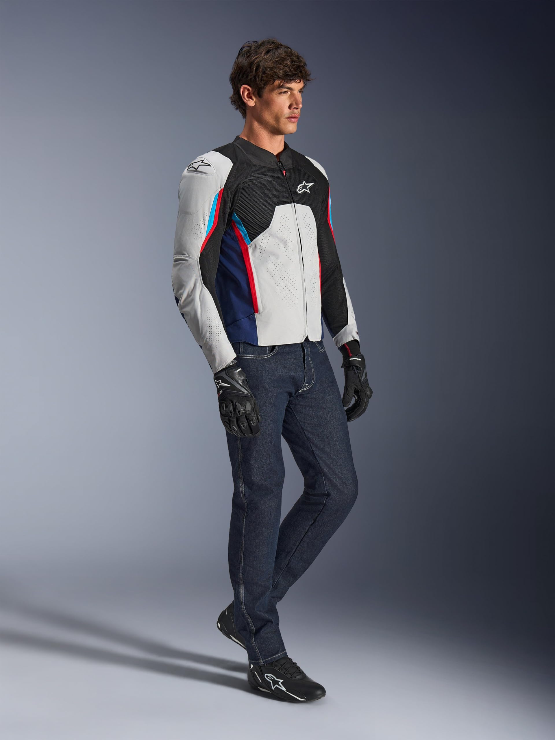 Alpinestars AST V3 Air Giacca tessile da motocicletta perforata, grigio/blu/rosso, L