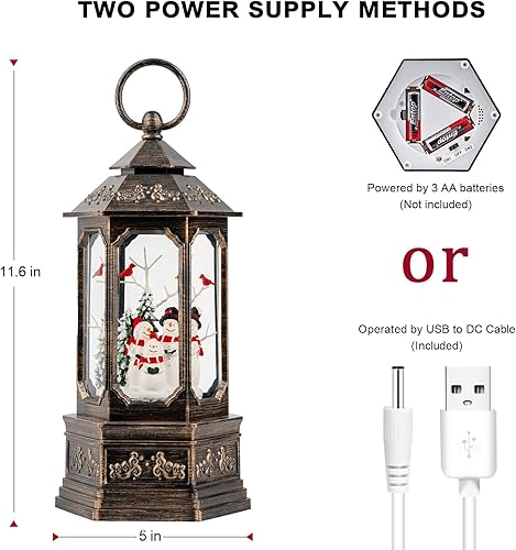 Miniatura 6 de Linterna de globo de nieve con purpurina giratoria, con forro USBfunciona con pilas, muñeco de nieve musical iluminado, linterna de agua para