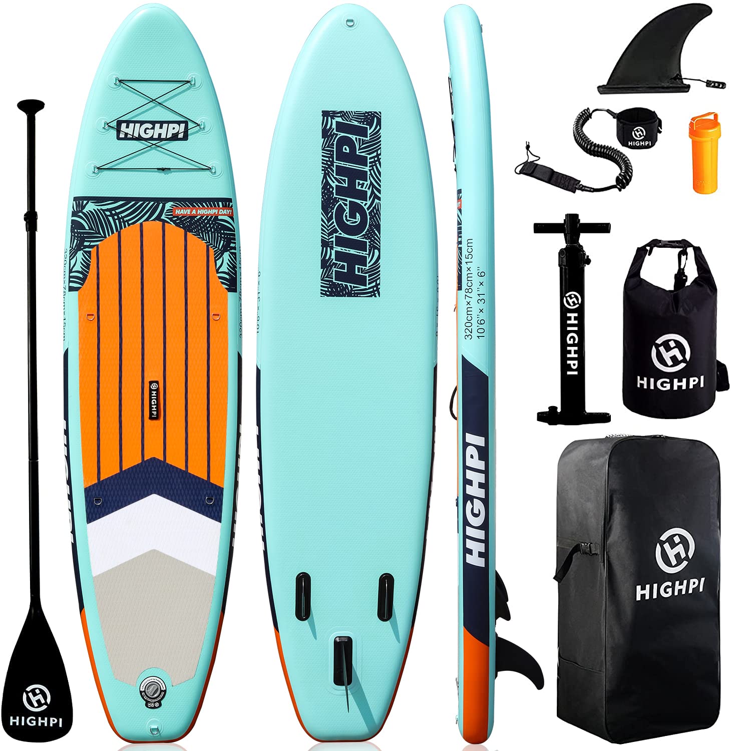 HighpiInflatable Stand Up Paddle Board 10'6''/11' Premium SUP W Accessories & Backpack, Wide Stance, Surf Control, Non-Slip Deck, Leash, Paddle and Pump, Standing Boat for Youth & Adult