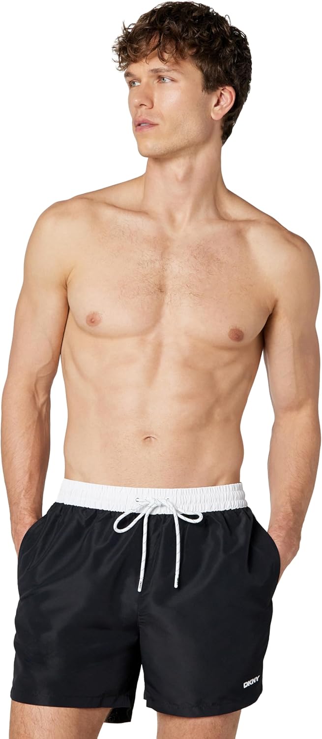 DKNY Mens Lightweight Quick Dry Volley UPF 40+ Protection Swim Trunk