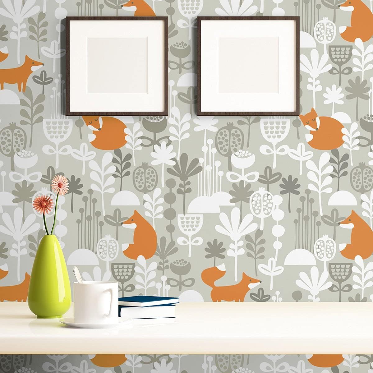 Walls By Me Peel and Stick Beige and White Animals Baby Removable Wallpaper 9027-2ft x 8.5ft (61x260cm)