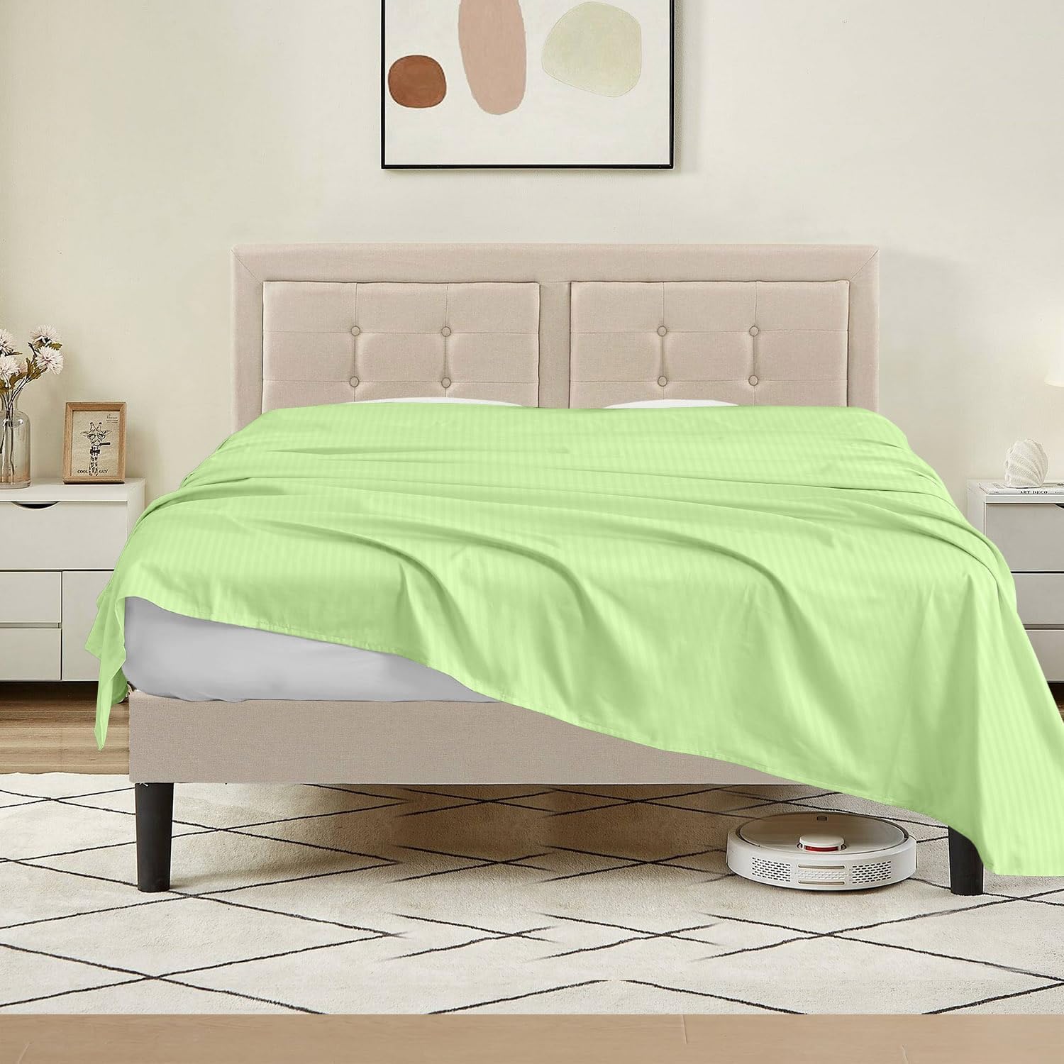 Luxury Queen (90x102) Size Flat Sheet Only - Egyptian Cotton, 1000 Thread Count, 1 Piece Top Sheet, Extra Soft and Breathable Percale Weave, Hotel Quality (Solid, Ivory)