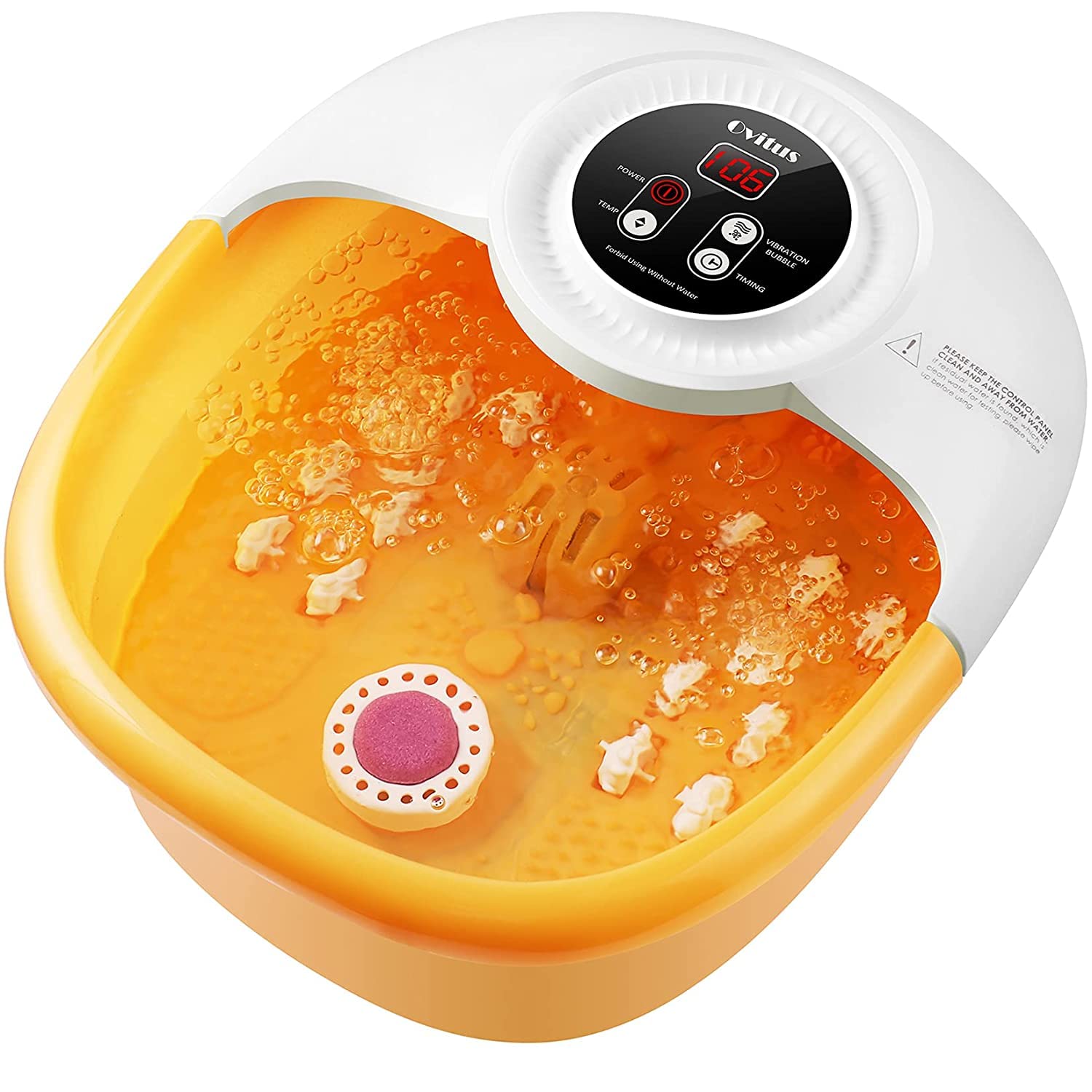 Ovitus Foot Bath Spa Soak with Heat and Massage, Multi-Modes Bubbles and Vibration, Pedicure Foot Soak with Removable Pumice Stone