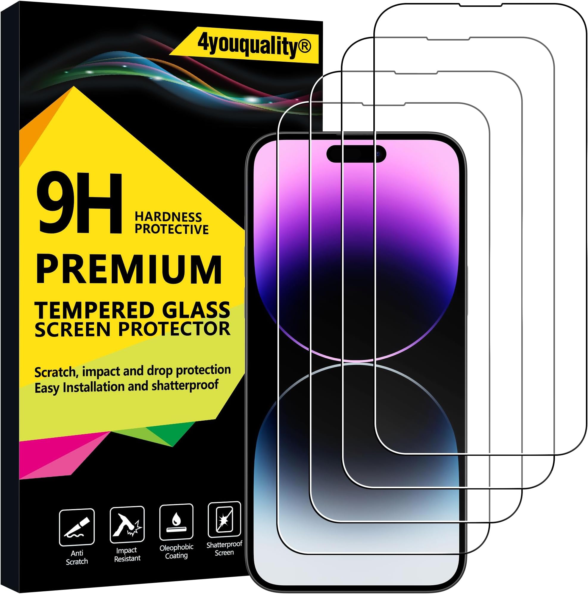 [4-Pack[Full Coverage] Screen Protector for iPhone 14 Pro Max (6.7-Inch), Tempered Glass Film, [LifetimeSupport][Impact-Protection][Anti-Shatter][Anti-Scratch]