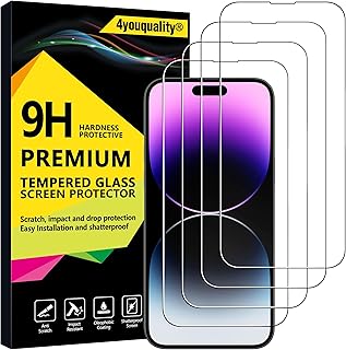 4youquality [4-Pack[Full Coverage] Screen Protector for iPhone 14 Pro Max (6.7-Inch), Tempered Glass Film, [LifetimeSupport][Impact-Protection][Anti-Shatter][Anti-Scratch]