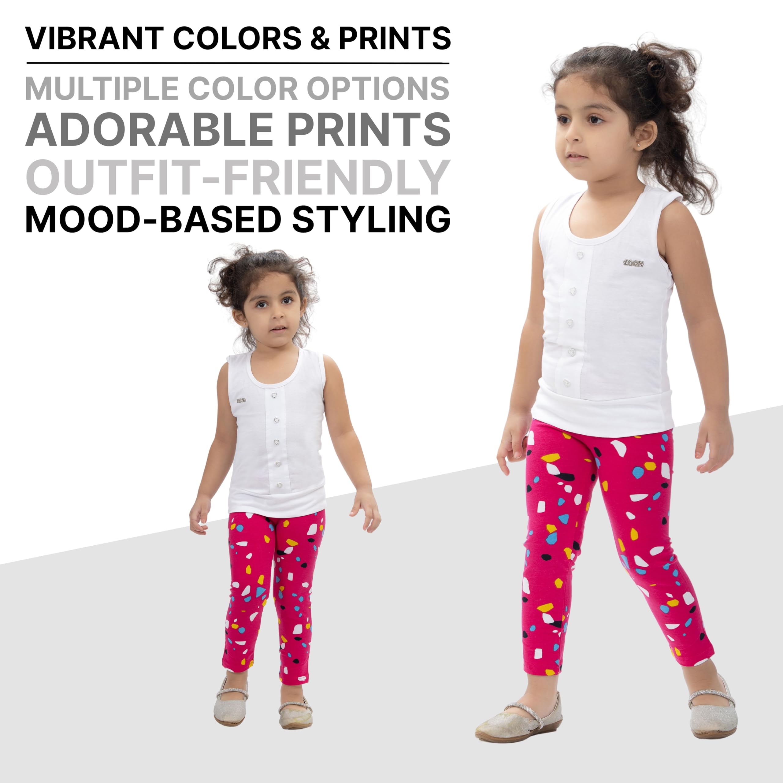 comfycute Pure Cotton Girls Leggings Kids Stretchable Ankle Length Soft Non-Transparent Printed Bottom Wear for Daily Use | Breathable Skin-Friendly Regular Fit All Day Comfort - Image 3 thumbnail
