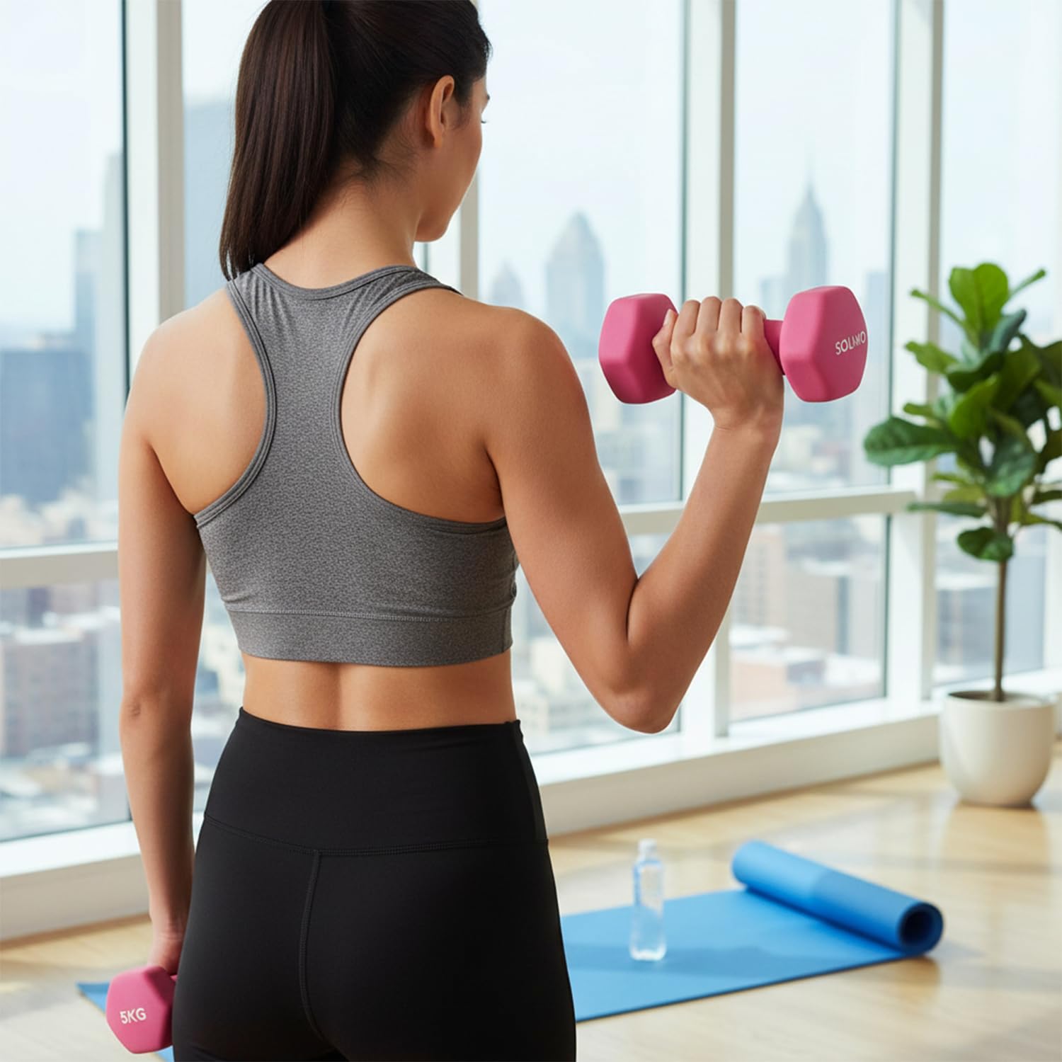 Amazon Brand - Solimo Neoprene Dumbbell 5 Kg, Set of 2 (Light Pink) 4