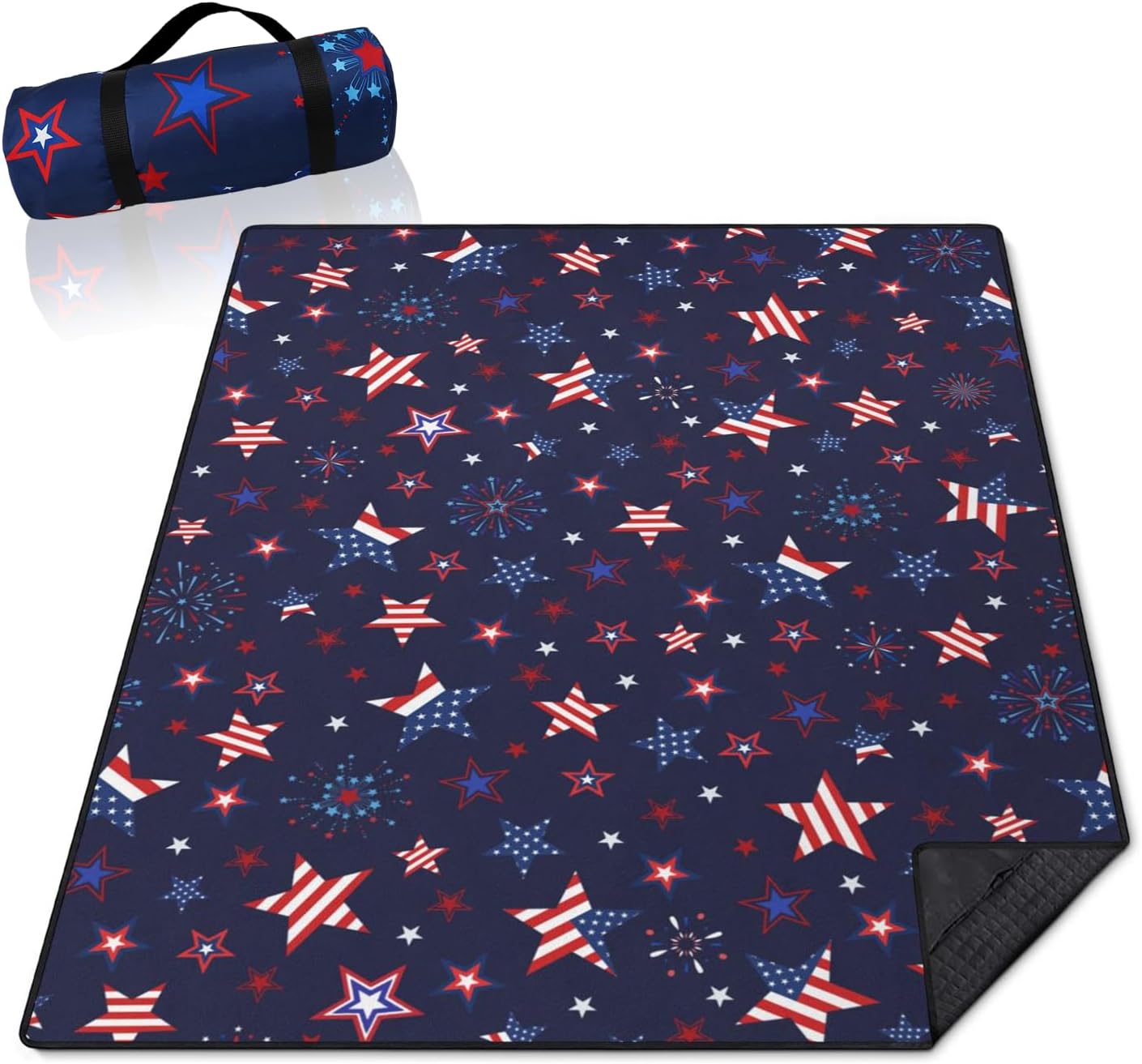 60’‘x80'' Blankets Waterproof Foldable American Flag Portable Outdoor Picnic Mat Water Resistant for Grass Padded Lawn Park Blanket for Camping,Patriotic Military Gifts for Fathers Day