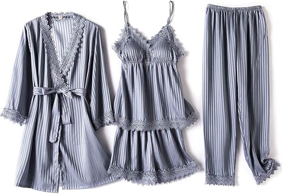 Amazon パジャマ レディース ルームウェア 4点セット 寝間着 部屋着 春 夏 秋 レース付き セクシー ナイトガウン パジャマ ルームウェアセット 通販 Amazon パジャマ レディース ルームウェア 4点セット 寝間着 部屋着 春 夏 秋 レース付き セクシー ナイトガウン パジャマ ルームウェアセット 通販