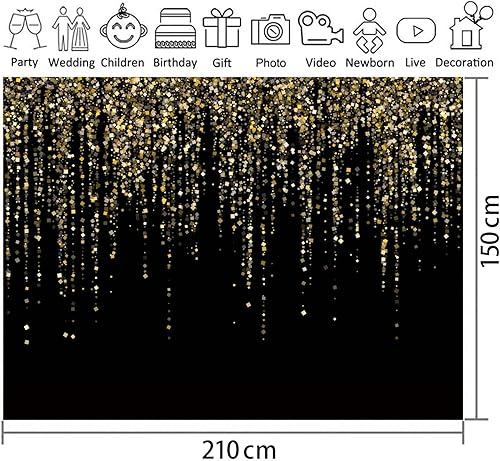 Miniatura 5 de Fondo de fiesta Bokeh negro y dorado de 7 x 5 pies con purpurina negra y dorada Bokeh con lentejuelas Bokeh para cumpleaños, aniversario,