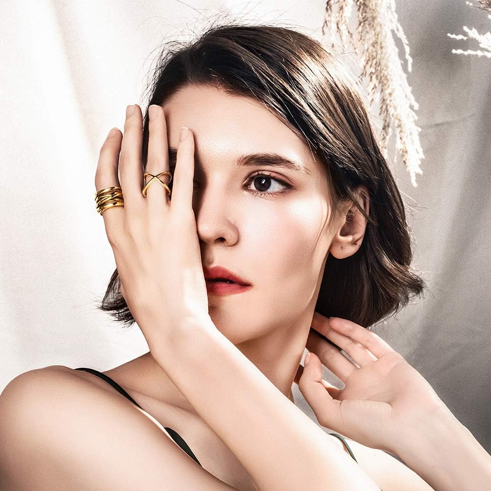 14K Gold Criss Cross Ring for Women, Rose Gold Plated X Ring, Dainty Non-Tarnish Infinity Silver Ring, Cute Daily Fashion Jewelry, Size 6,7,8,9,10