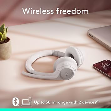 Logitech Zone 300 Wireless Bluetooth Headset with Noise-Canceling Microphone, Compatible with Windows, Mac, Chrome, Linux, iOS, iPadOS, Android Off-White | Dual Beamforming Noise-Canceling Mics, 30mm Drivers, Up to 16 Hr Talk and 20 Hr Listen, USB-C Quick Charge