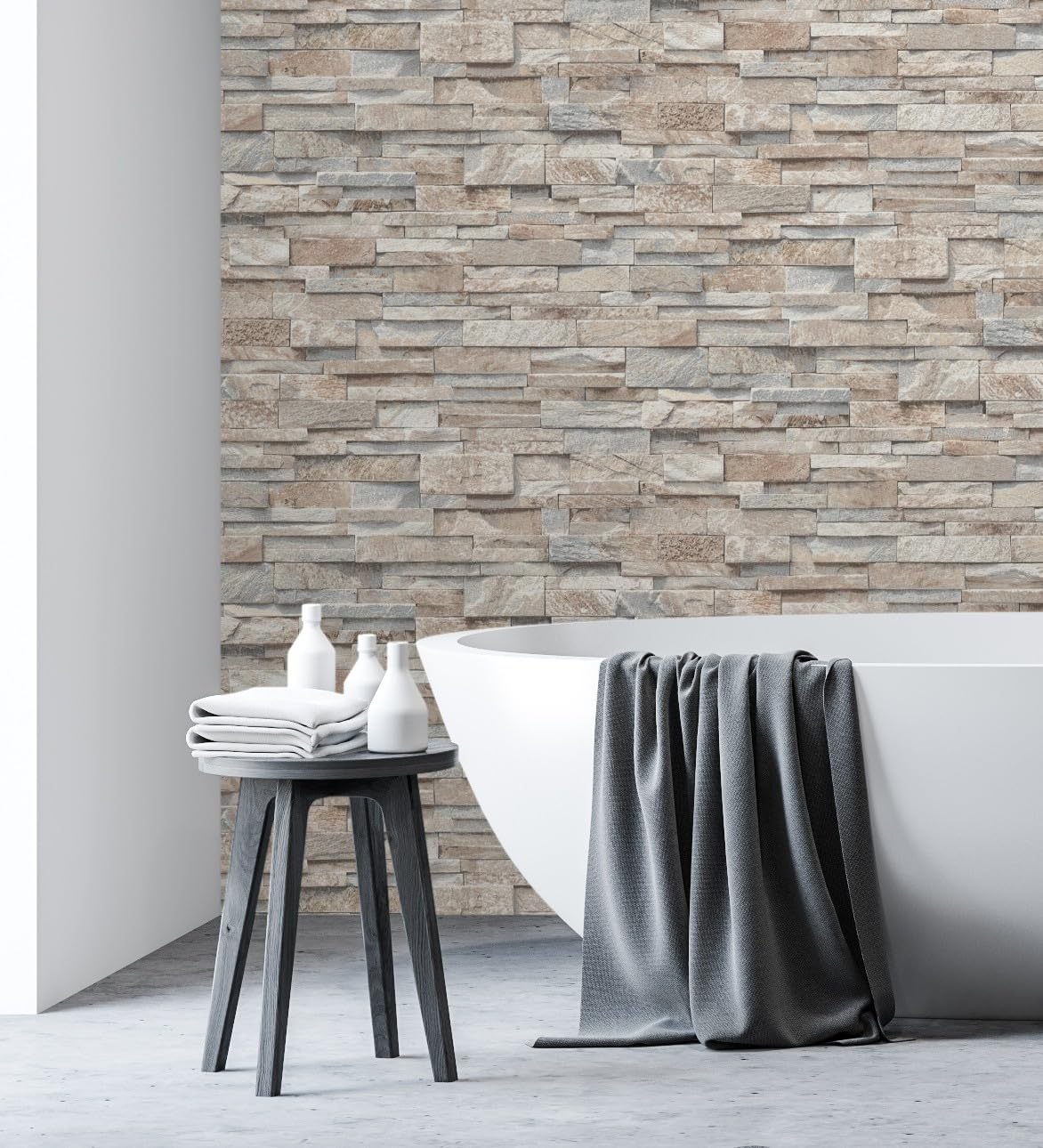 GAULAN 127671 Papier peint vinyle lessivable imitation mur de pierre d'ardoise texturé en relief pour mur salon cuisine bain couloir salle à mange - Rouleaux de 10 m x 0,53 m