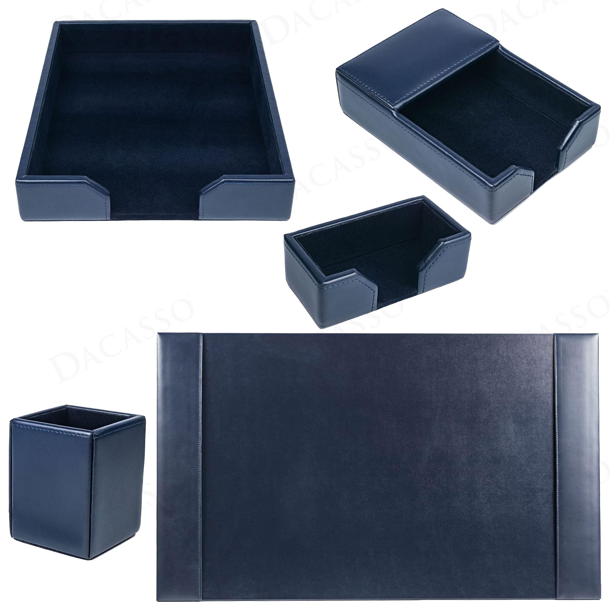 Set da scrivania in pelle 5 pezzi, colore blu navy