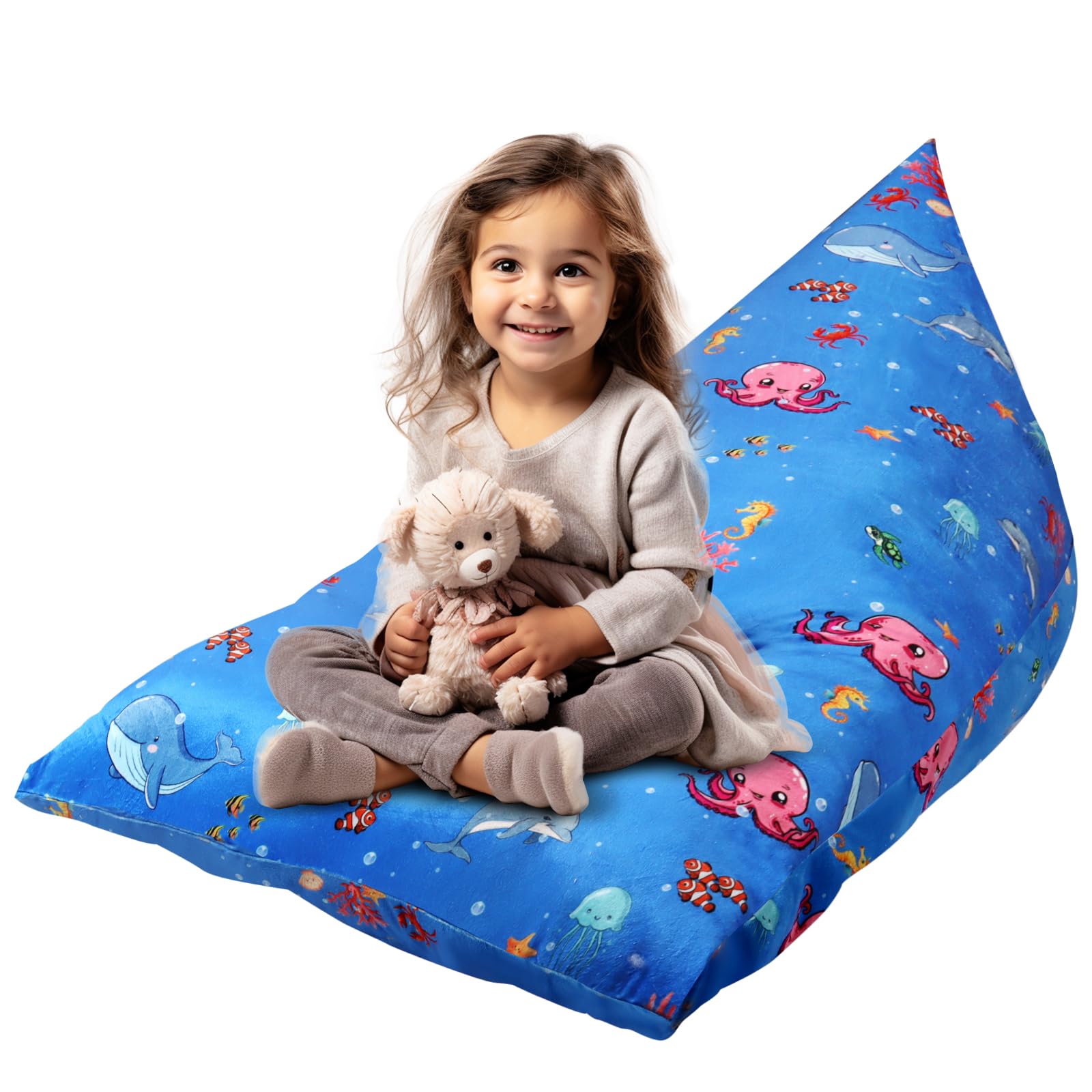 KOLACEN Stuffed Animal Toy Bean Bag Cover Soft Toy Storage Bean Bags Without Filling Foldable Kids Sofa Children's Bean Bags Adult Bean Bag Beanbags for Kids Children Large Capacity 250L Blue