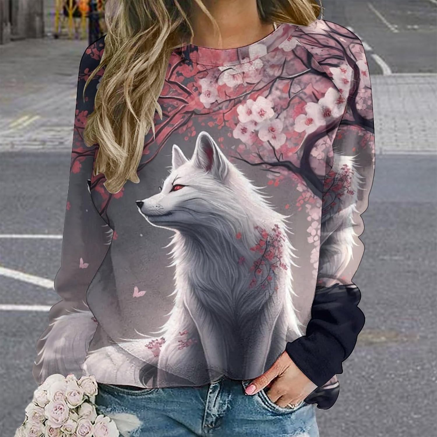 MARSVOVO Women's Casual Animal Print Pullover Tops Long Sleeve Crewneck Oversized Sweatshirt Loose Stylish Daily Wear Tops